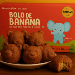 BOLO DE BANANA SEM AÇUCAR E ADOÇANTE ARTISAN FOODS 300g - 06 UNIDADES